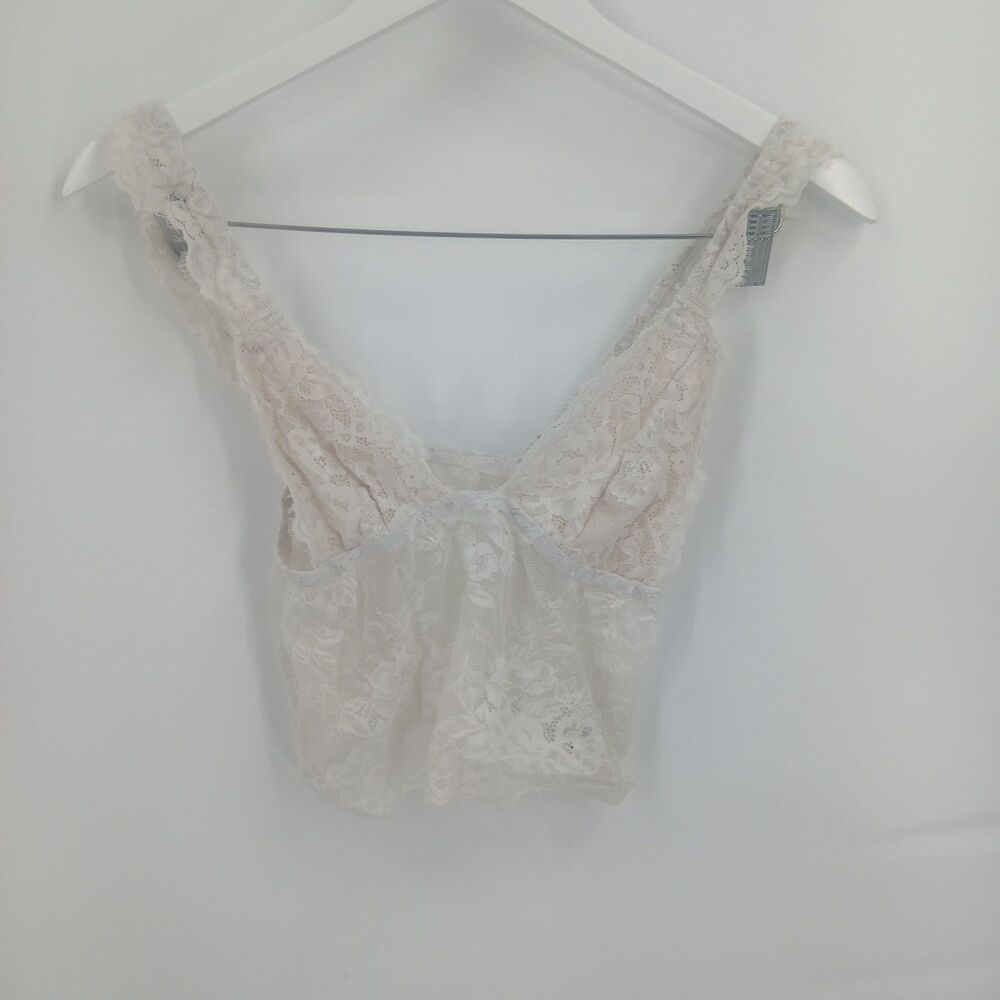 womens shein White Lace Trim Cami Bralette Top Size XS